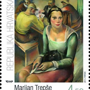 Marijan Trepše, Djevojka s mačkom, oko 1931. (ulje na platnu, 905 mm x 1100 mm), privatno vlasništvo